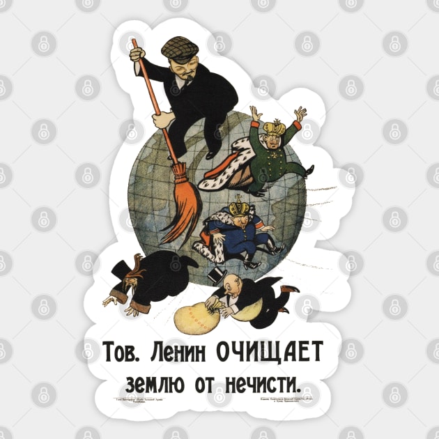 Comrade Lenin Cleanses the Earth of Filth - Soviet Propaganda Sticker by SpaceDogLaika